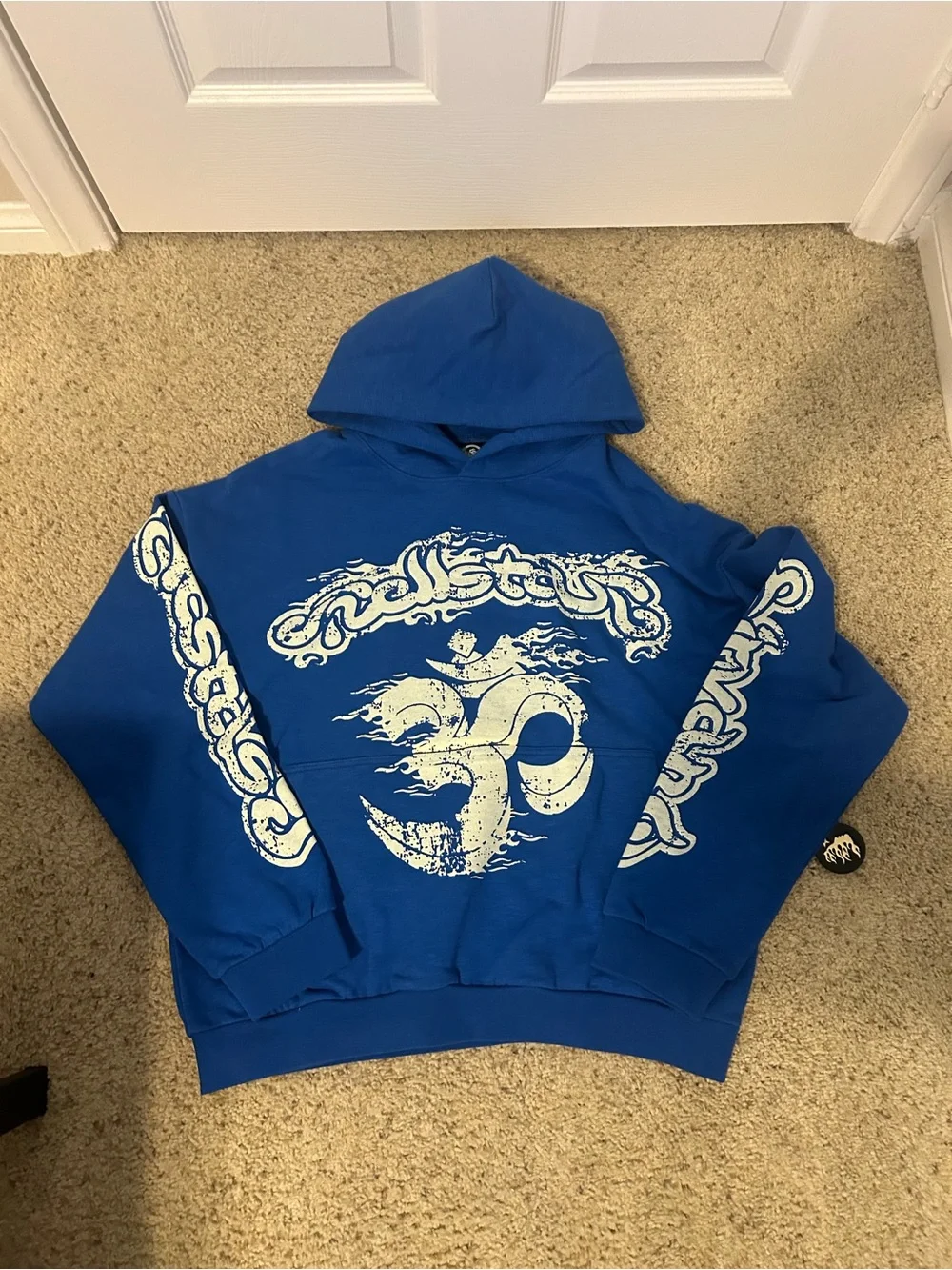 Blue Hellstar Graphic Hoodie Sweatshirt with White Print